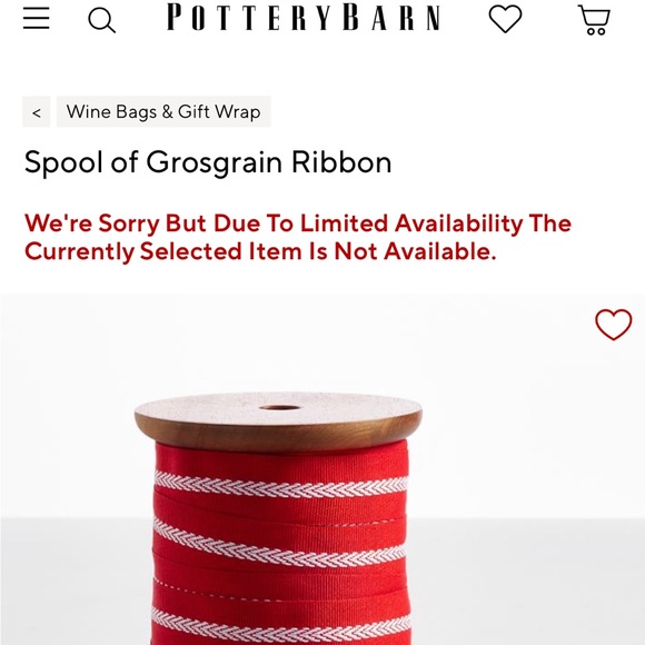 Pottery Barn Wooden Spool of Red and White Grosgrain Ribbon - Picture 16 of 16
